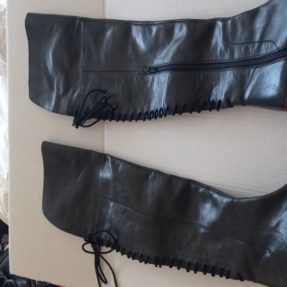 DIBA TRUE SUNSET SAIL Back Lace Up Leather Boot Black 8.5 Side Zip Over the Knee - Picture 11 of 16